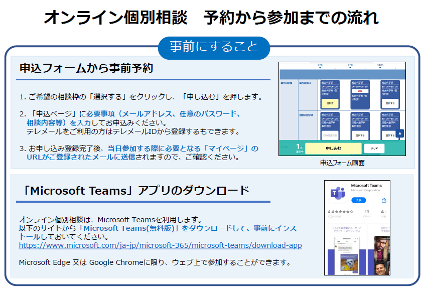 オンライン相談会・説明会等へのご参加までの流れ